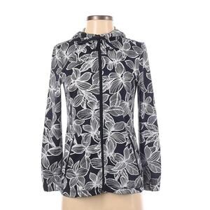T by Talbots Hooded Zip Up Navy & White Floral Hoodie Top Size Small Petite